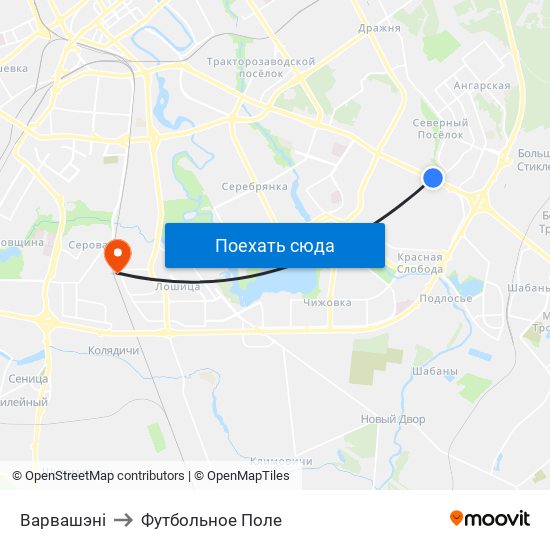 Варвашэні to Футбольное Поле map