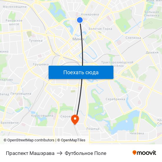 Праспект Машэрава to Футбольное Поле map