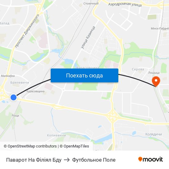 Паварот На Філіял Бду to Футбольное Поле map