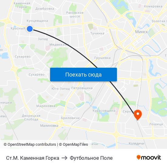 Ст.М. Каменная Горка to Футбольное Поле map
