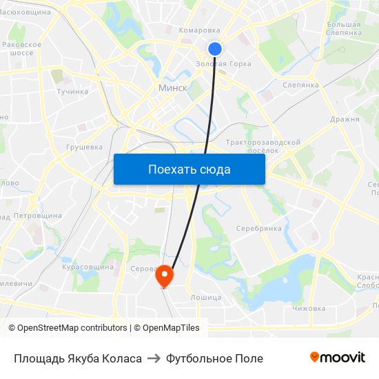 Площадь Якуба Коласа to Футбольное Поле map