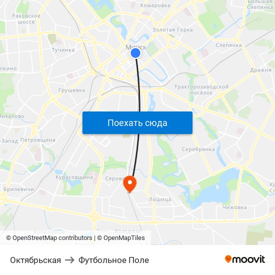 Октябрьская to Футбольное Поле map