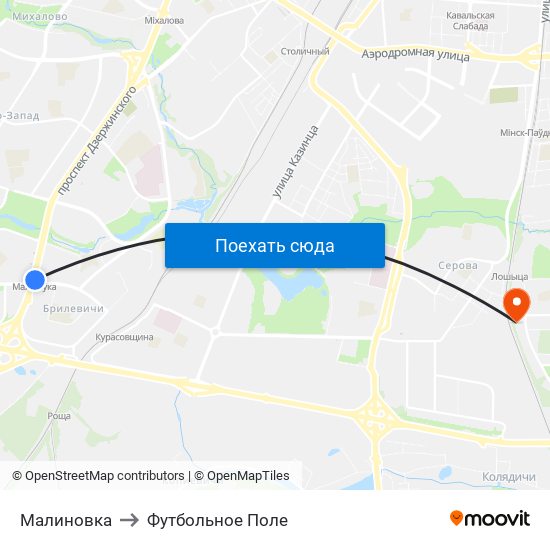 Малиновка to Футбольное Поле map