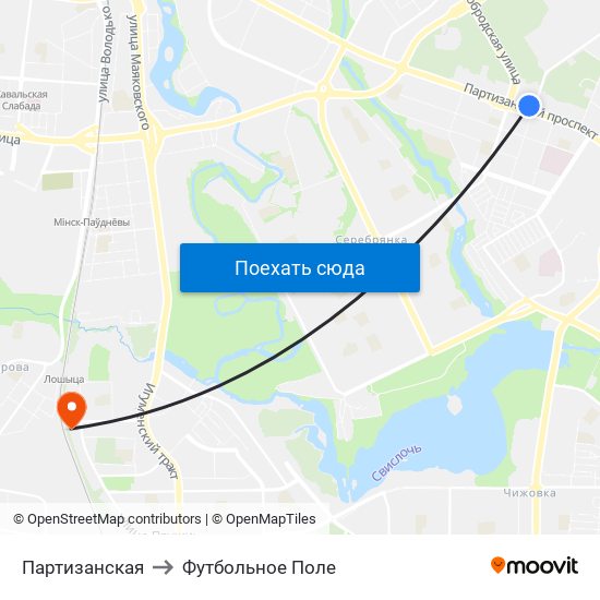 Партизанская to Футбольное Поле map