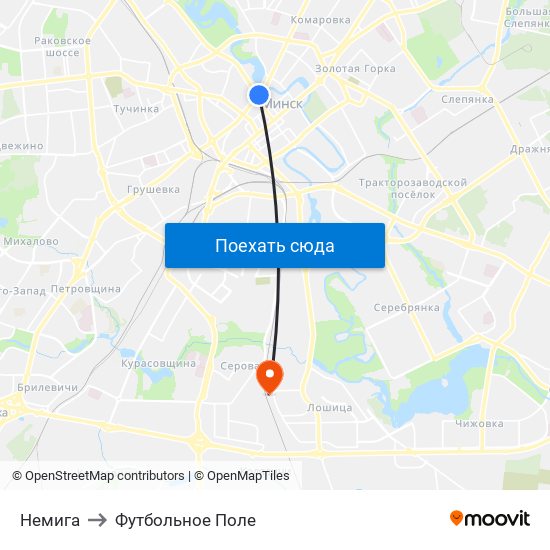 Немига to Футбольное Поле map