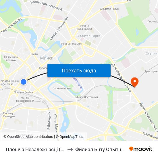 Плошча Незалежнасці (Площадь Независимости) to Филиал Бнту Опытный Завод ""Политехник"" map