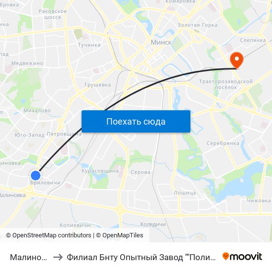 Малиновка to Филиал Бнту Опытный Завод ""Политехник"" map