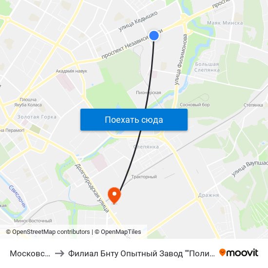 Московская to Филиал Бнту Опытный Завод ""Политехник"" map