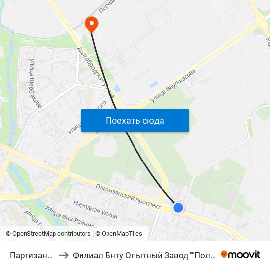Партизанская to Филиал Бнту Опытный Завод ""Политехник"" map