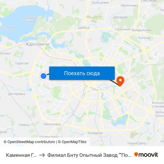 Каменная Горка to Филиал Бнту Опытный Завод ""Политехник"" map