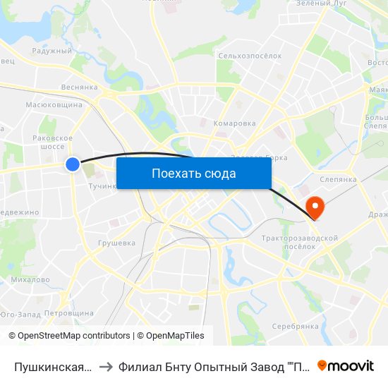 Пушкинская Ст.М. to Филиал Бнту Опытный Завод ""Политехник"" map