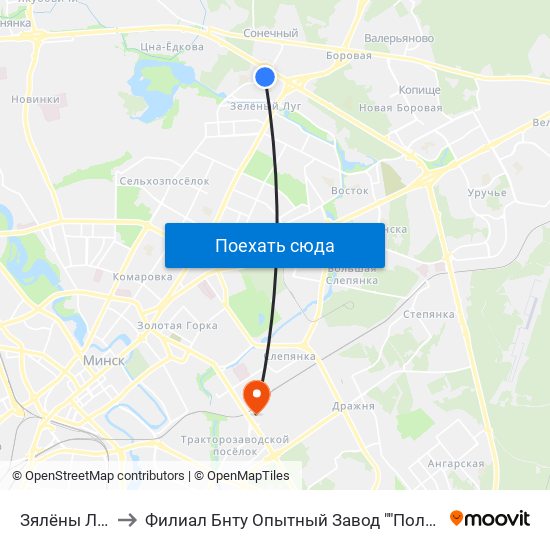 Зялёны Луг-6 to Филиал Бнту Опытный Завод ""Политехник"" map