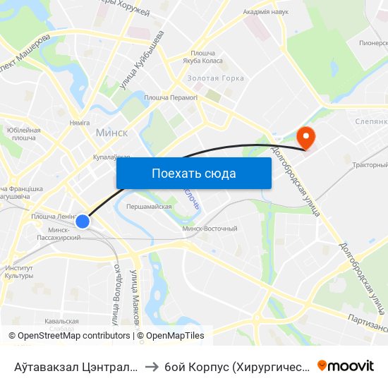 Аўтавакзал Цэнтральны to 6ой Корпус (Хирургический) map