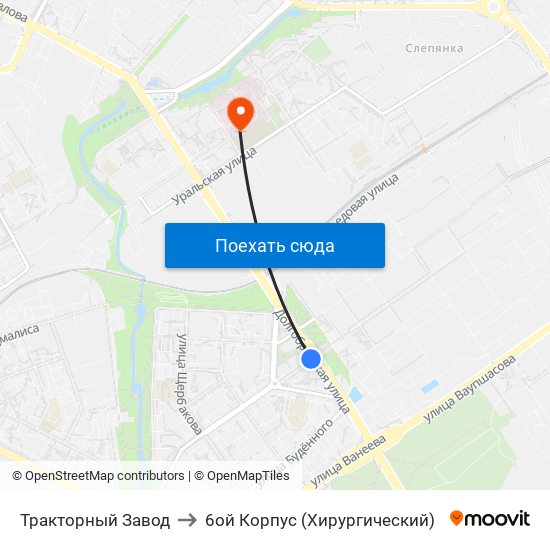 Тракторный Завод to 6ой Корпус (Хирургический) map