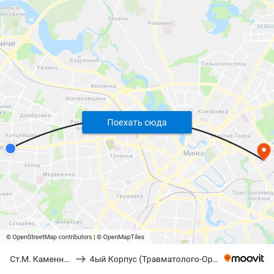 Ст.М. Каменная Горка to 4ый Корпус (Травматолого-Ортопедический) map