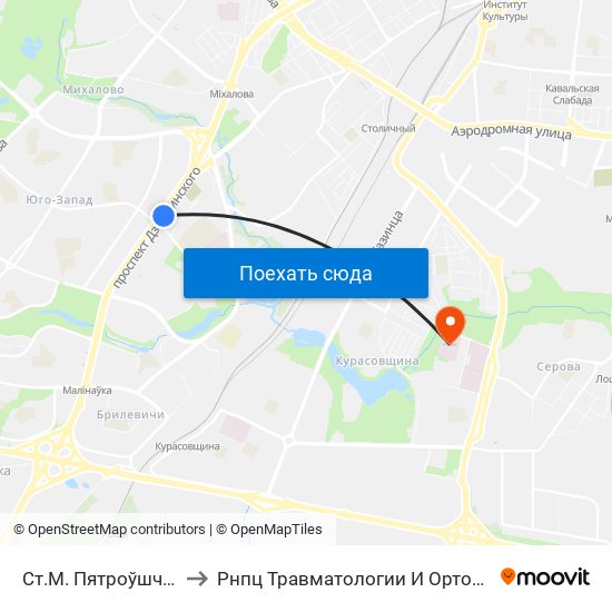 Ст.М. Пятроўшчына to Рнпц Травматологии И Ортопедии map