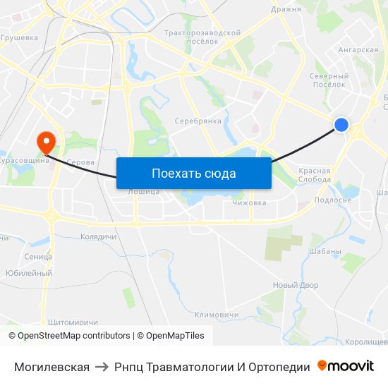 Могилевская to Рнпц Травматологии И Ортопедии map