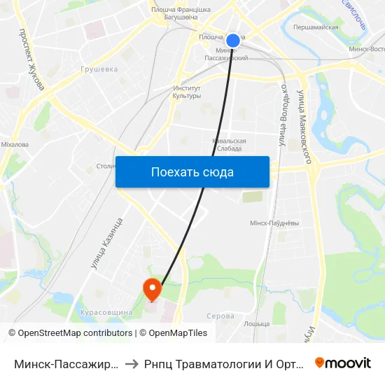 Минск-Пассажирский to Рнпц Травматологии И Ортопедии map