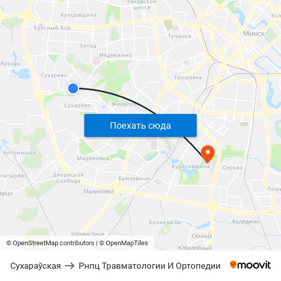 Сухараўская to Рнпц Травматологии И Ортопедии map