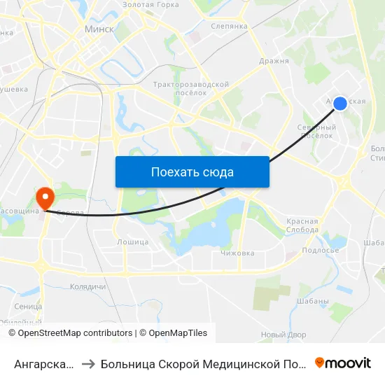 Ангарская-3 to Больница Скорой Медицинской Помощи map