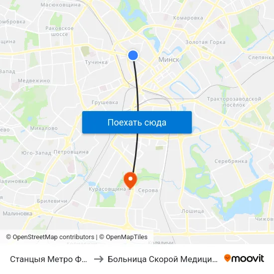 Станцыя Метро Фрунзенская to Больница Скорой Медицинской Помощи map