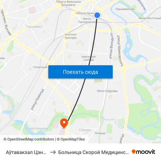 Аўтавакзал Цэнтральны to Больница Скорой Медицинской Помощи map