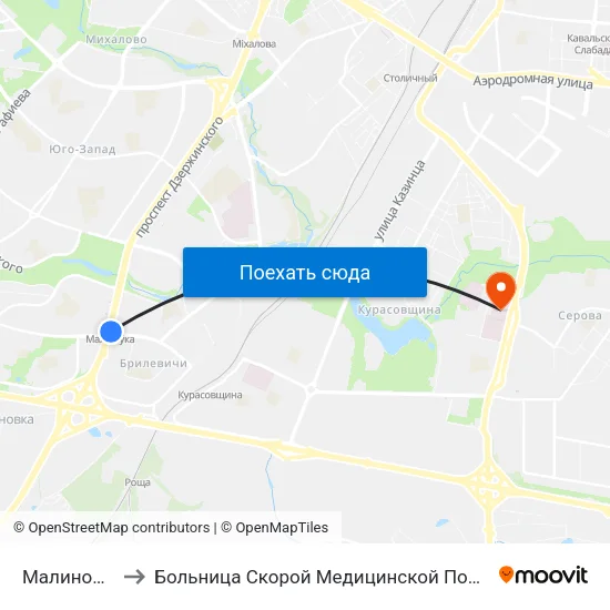 Малиновка to Больница Скорой Медицинской Помощи map