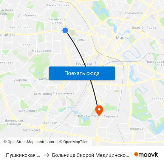 Пушкинская Ст.М. to Больница Скорой Медицинской Помощи map