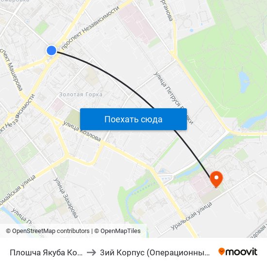 Плошча Якуба Коласа to 3ий Корпус (Операционный Блок) map