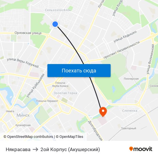 Някрасава to 2ой Корпус (Акушерский) map