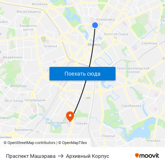 Праспект Машэрава to Архивный Корпус map