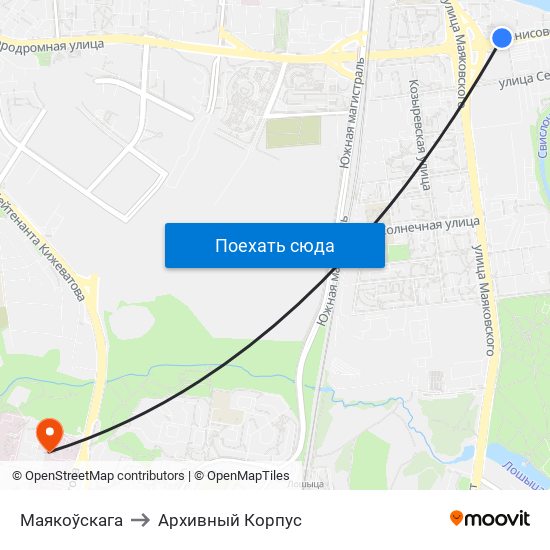 Маякоўскага to Архивный Корпус map