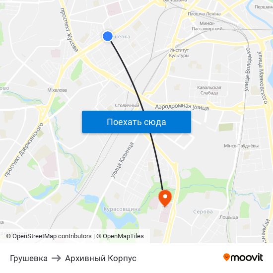 Грушевка to Архивный Корпус map