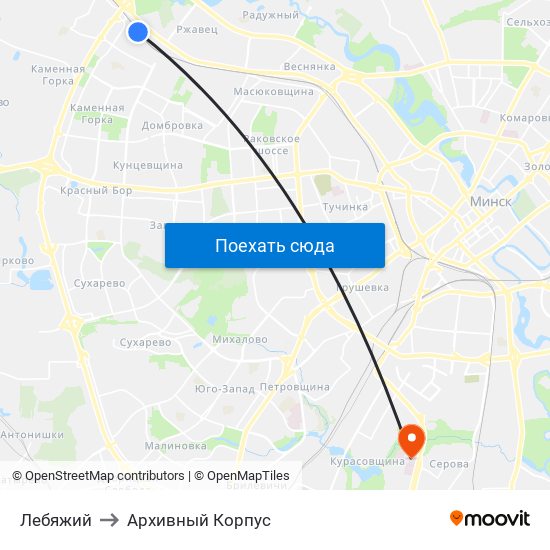 Лебяжий to Архивный Корпус map