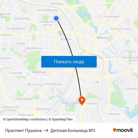 Праспект Пушкіна to Детская Больница №3 map