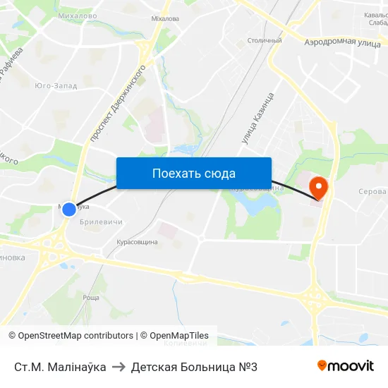 Ст.М. Малінаўка to Детская Больница №3 map