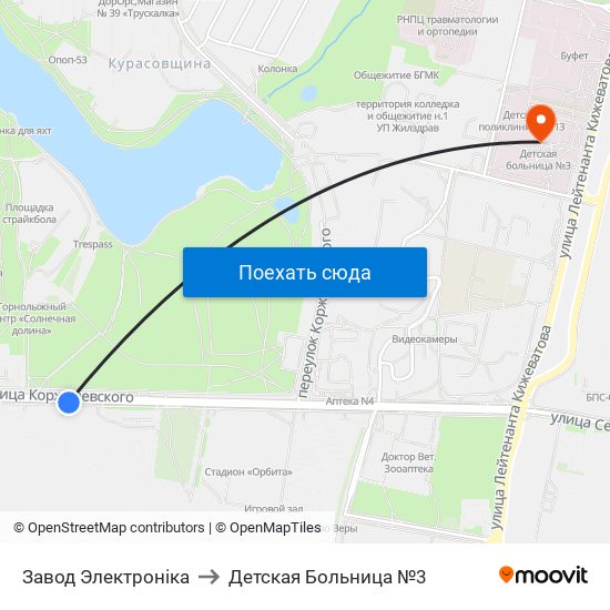 Завод Электроніка to Детская Больница №3 map