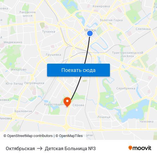 Октябрьская to Детская Больница №3 map