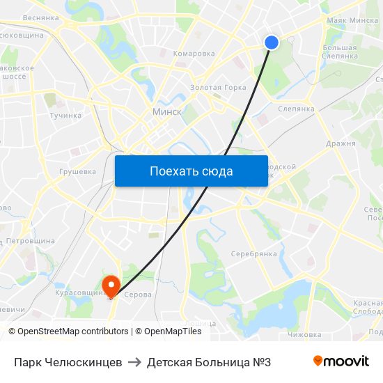 Парк Челюскинцев to Детская Больница №3 map