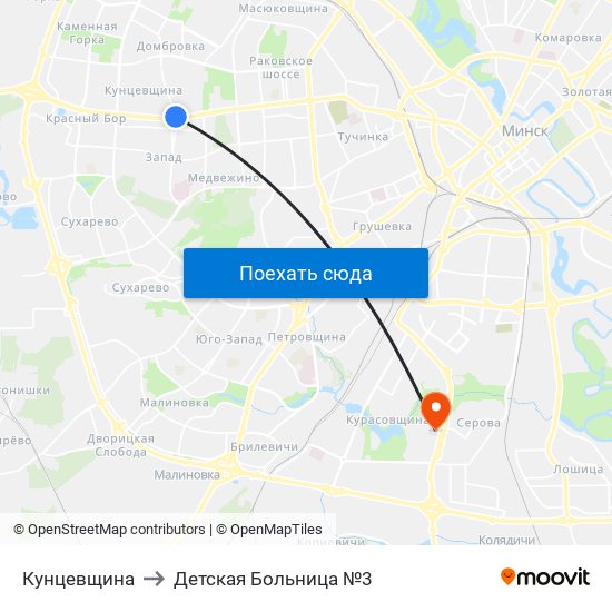 Кунцевщина to Детская Больница №3 map