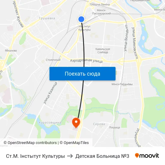 Ст.М. Інстытут Культуры to Детская Больница №3 map