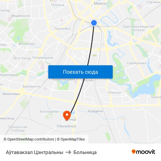 Аўтавакзал Цэнтральны to Больница map