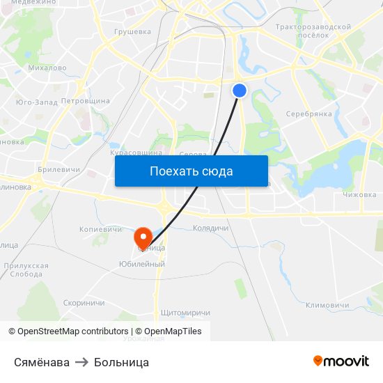 Сямёнава to Больница map