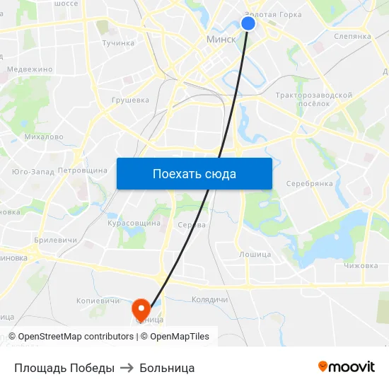 Площадь Победы to Больница map