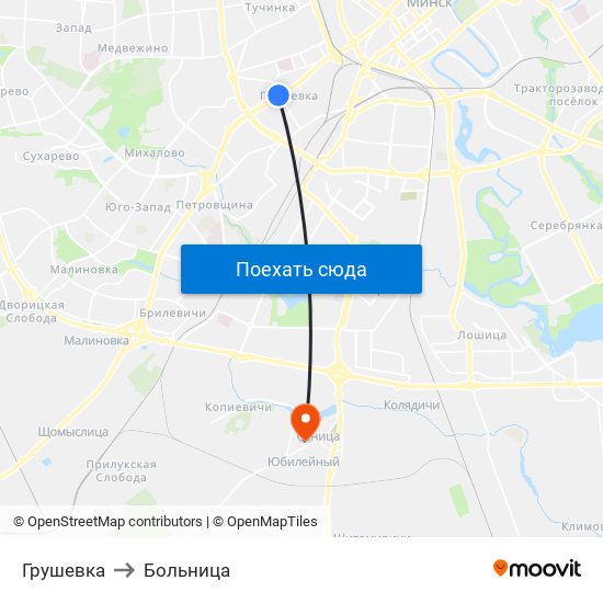 Грушевка to Больница map