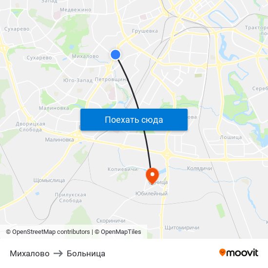 Михалово to Больница map