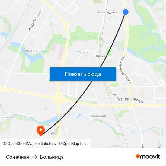 Сонечная to Больница map