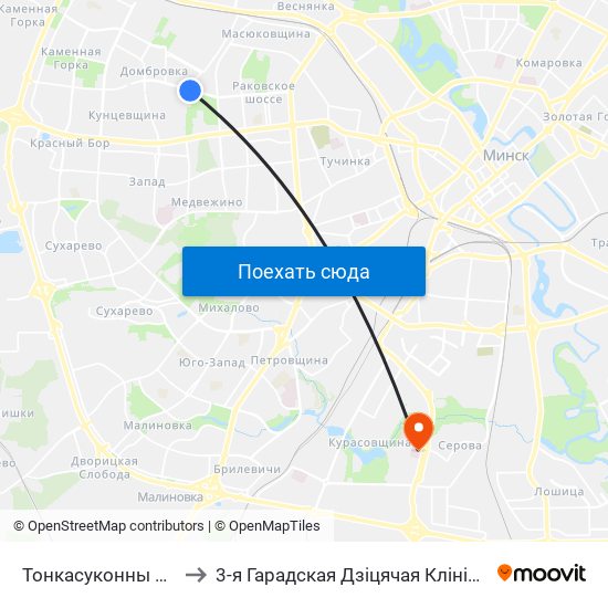Тонкасуконны Камбінат to 3-я Гарадская Дзіцячая Клінічная Бальніца map
