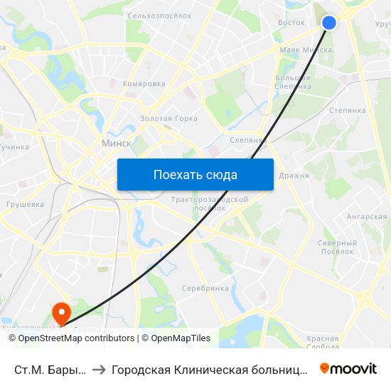 Ст.М. Барысаўскі Тракт to Городская Клиническая больница Скорой Медицинской Помощи map