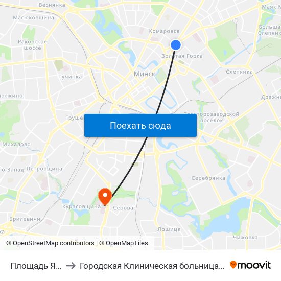 Площадь Якуба Коласа to Городская Клиническая больница Скорой Медицинской Помощи map